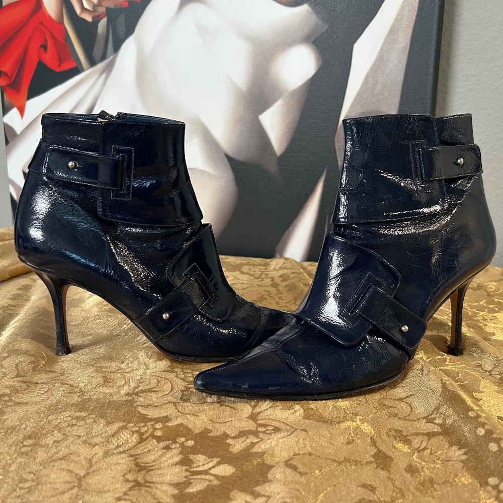 Jimmy Choo Dark Blue Leather Ankle Boots Size 9